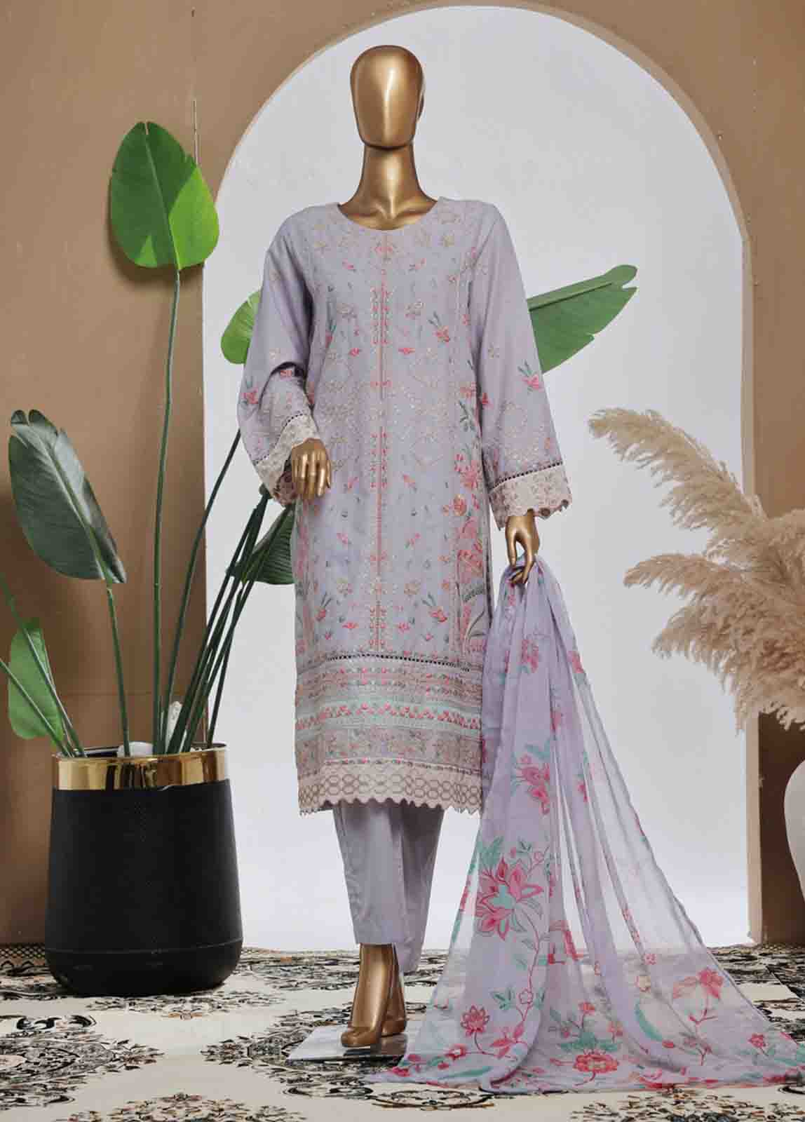 Bin Saeed Fabric - SMPC-009 B- 3 Piece Luxury Embroidered Stitched Suit