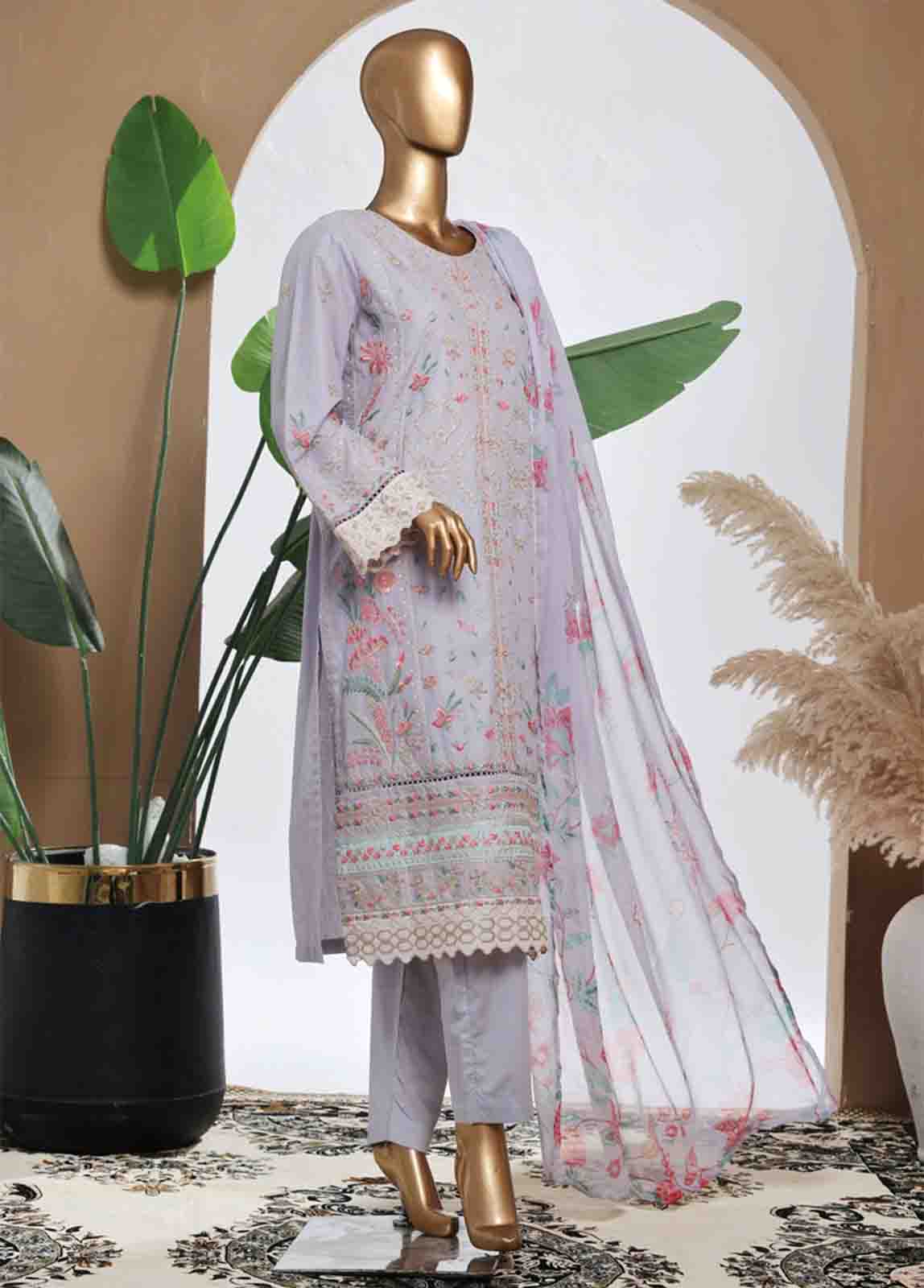 Bin Saeed Fabric - SMPC-009 B- 3 Piece Luxury Embroidered Stitched Suit