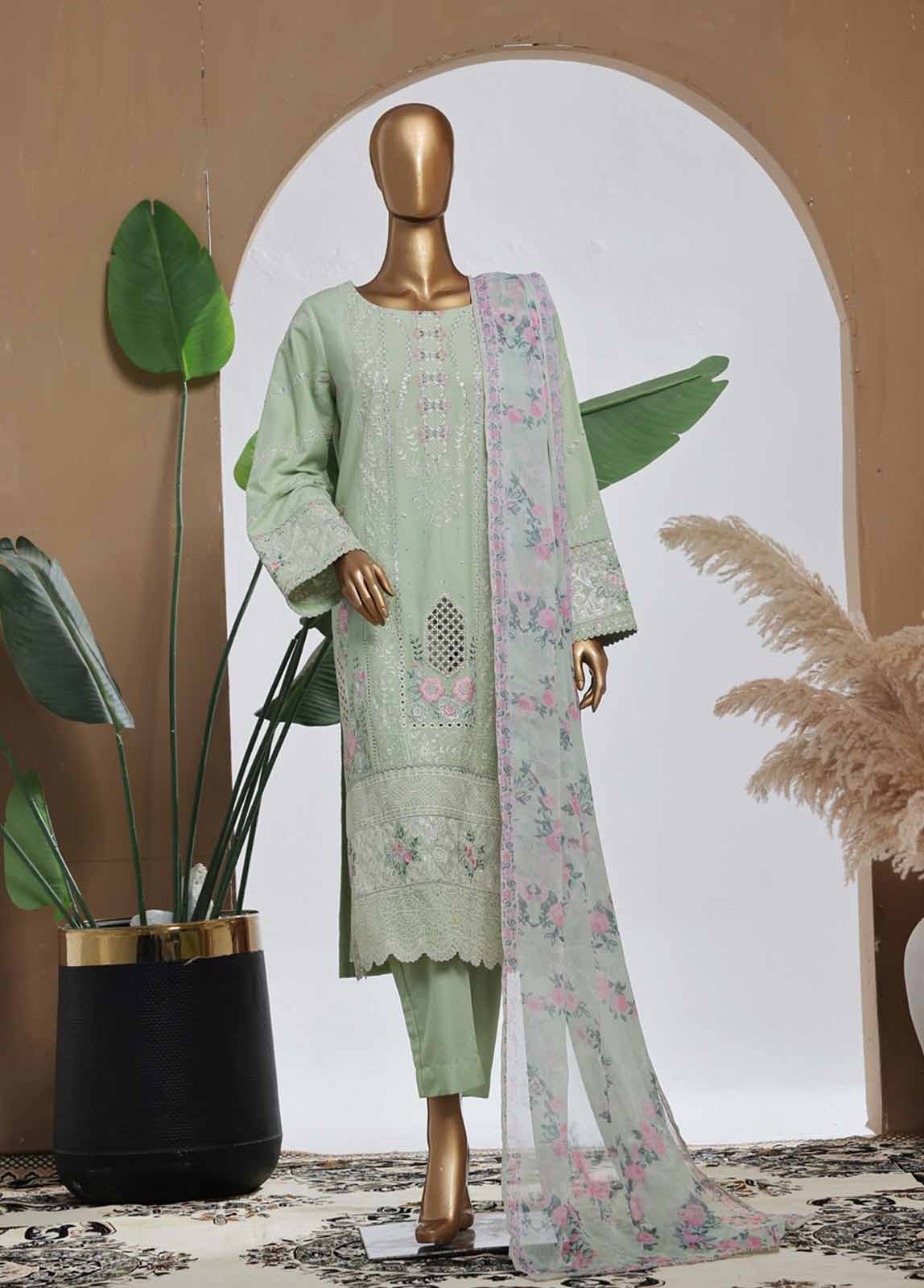 Bin Saeed Fabric - SMPC-010 B- 3 Piece Luxury Embroidered Stitched Suit