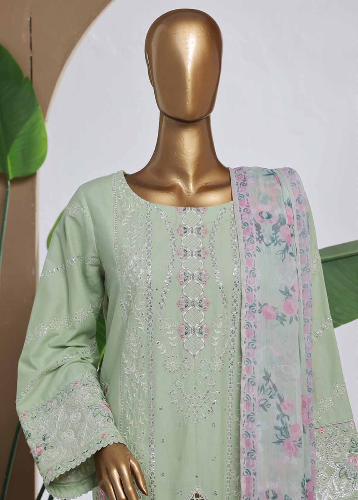 Bin Saeed Fabric - SMPC-010 B- 3 Piece Luxury Embroidered Stitched Suit