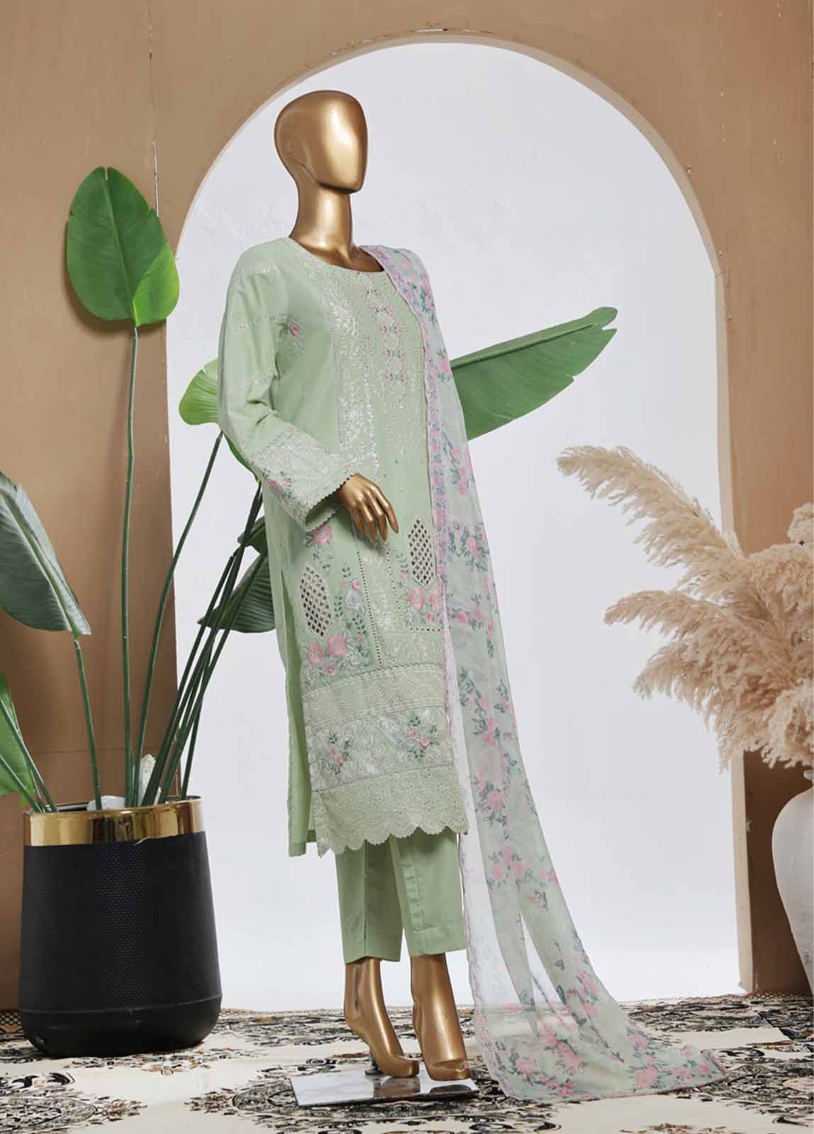 Bin Saeed Fabric - SMPC-010 B- 3 Piece Luxury Embroidered Stitched Suit
