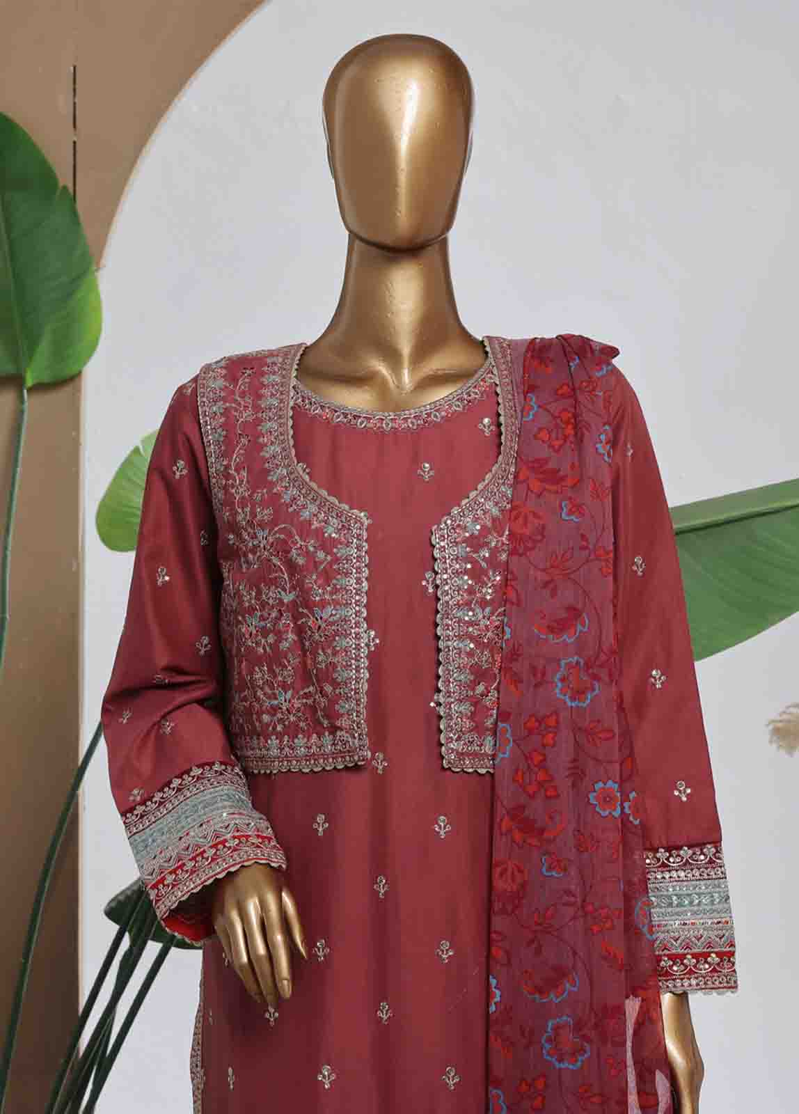 Bin Saeed Fabric - SMPC-013 B- 3 Piece Luxury Embroidered Stitched Suit