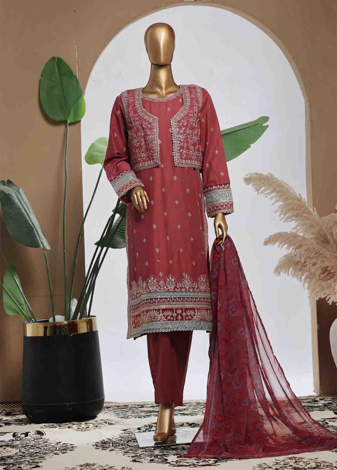 Bin Saeed Fabric - SMPC-013 B- 3 Piece Luxury Embroidered Stitched Suit