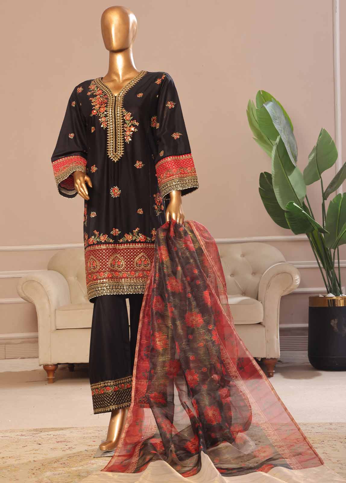 Bin Saeed Fabric - SMPC-016 O- 3 Piece Luxury Embroidered Stitched Suit