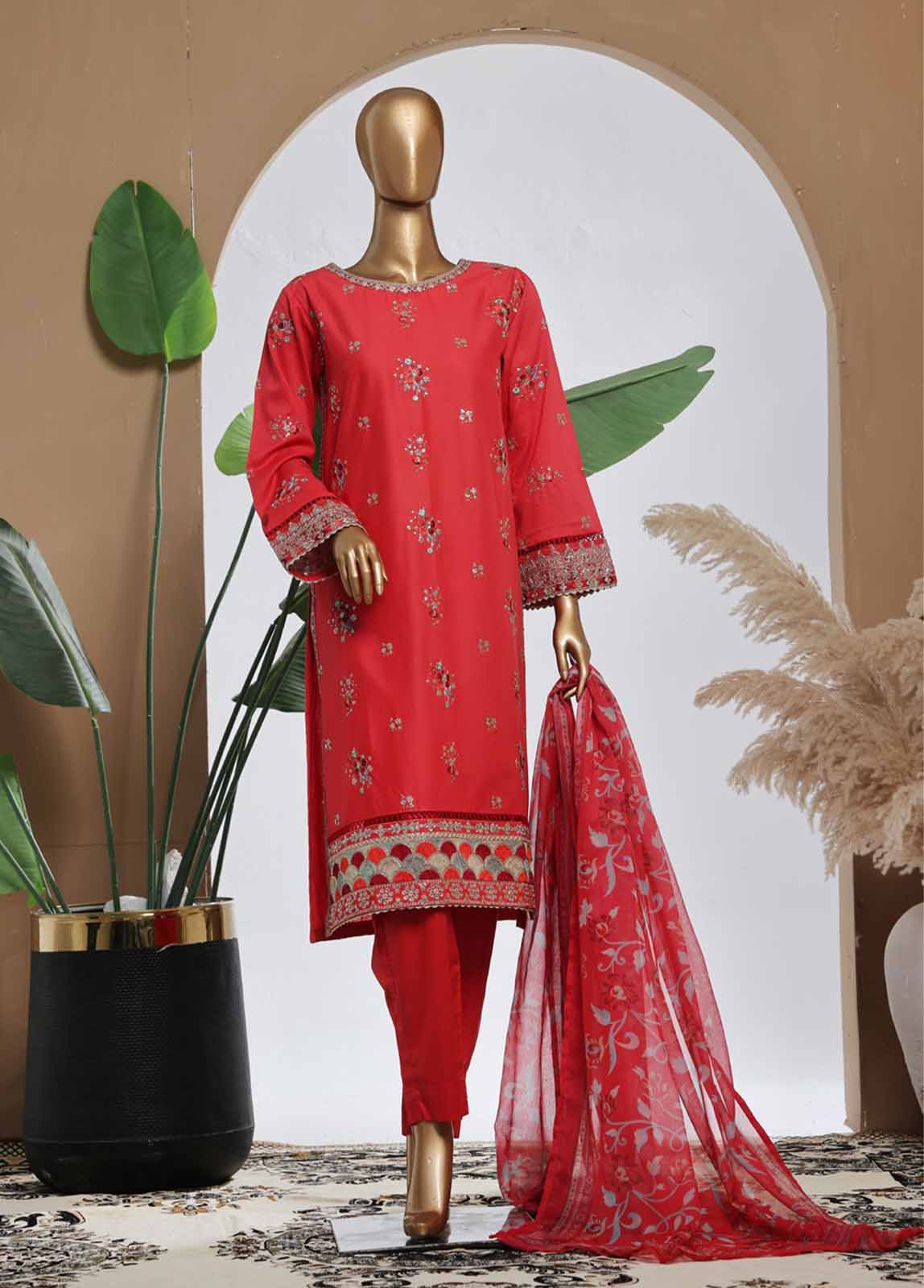 Bin Saeed Fabric - SMPC-019 B- 3 Piece Luxury Embroidered Stitched Suit