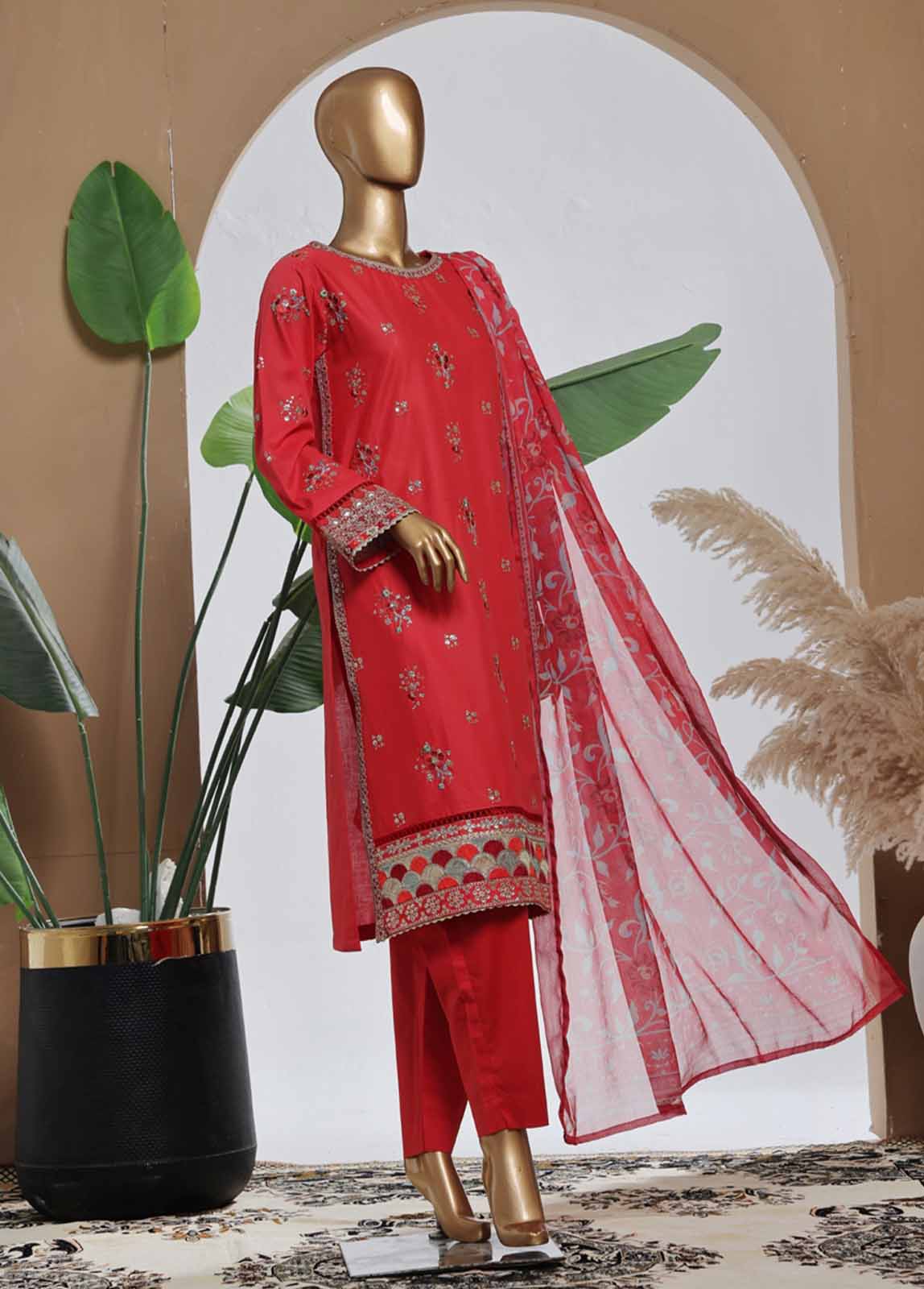 Bin Saeed Fabric - SMPC-019 B- 3 Piece Luxury Embroidered Stitched Suit