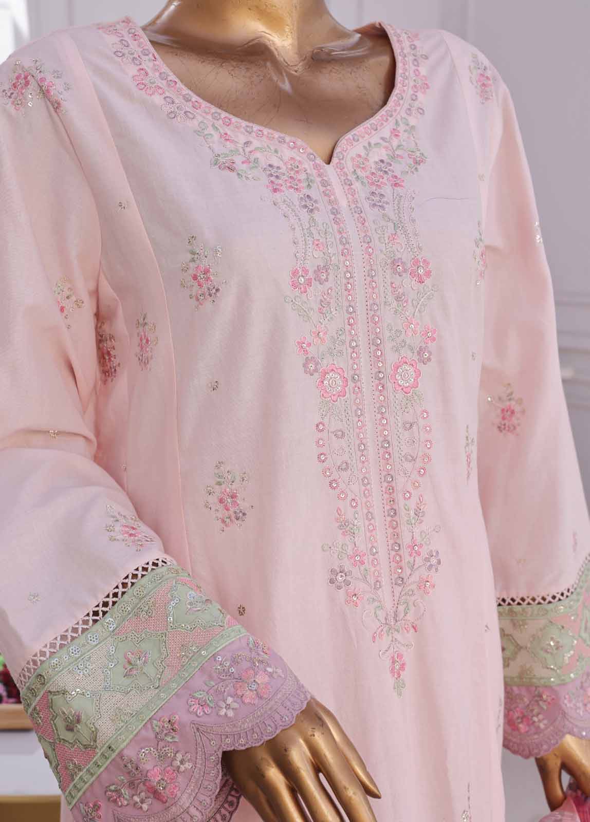 Bin Saeed Fabric - SMPC-FR-011 A-3 Piece Cotton Embroidered Frock Style Suit