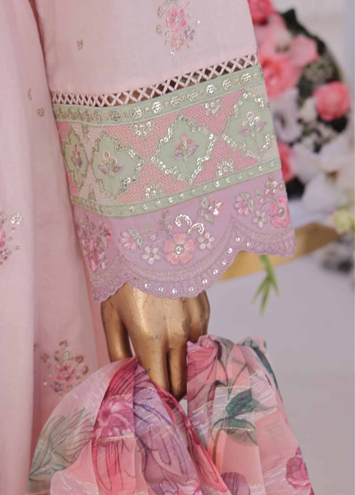 Bin Saeed Fabric - SMPC-FR-011 A-3 Piece Cotton Embroidered Frock Style Suit