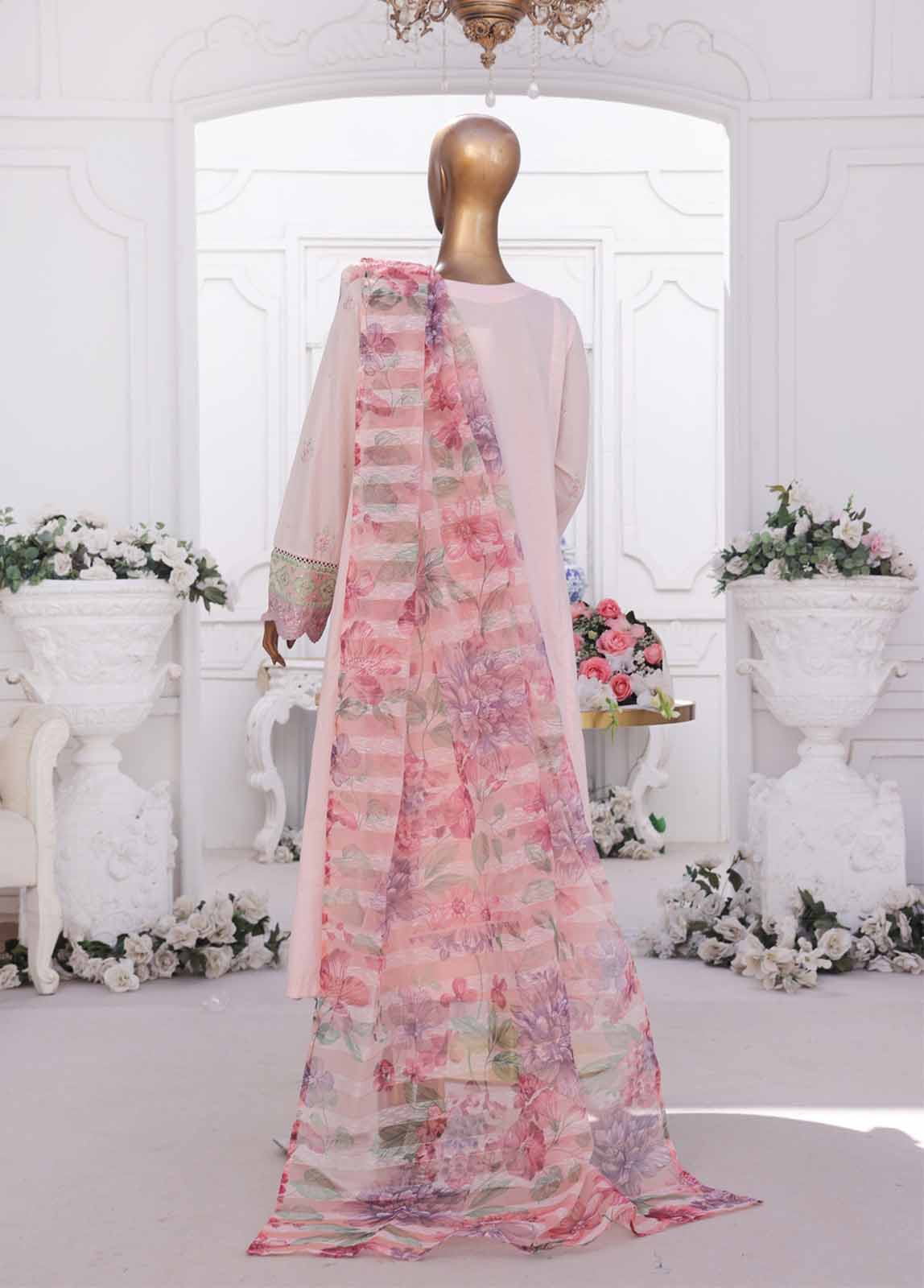 Bin Saeed Fabric - SMPC-FR-011 A-3 Piece Cotton Embroidered Frock Style Suit