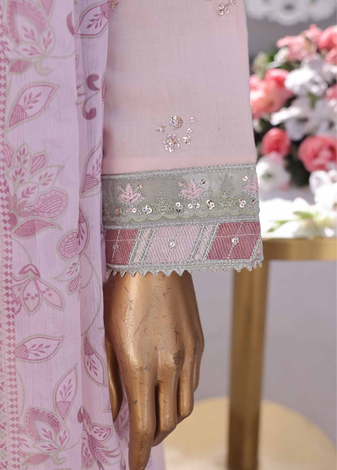 Bin Saeed Fabric - SMPC-FR-011 O-3 Piece Cotton Embroidered Frock Style Suit