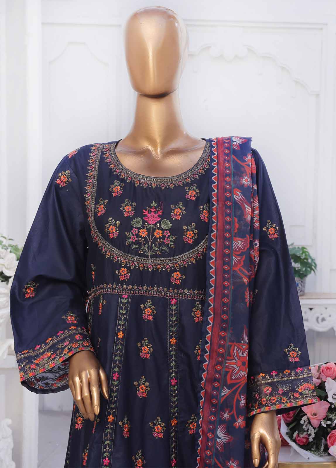 Bin Saeed Fabric - SMPC-FR-026 A-3 Piece Cotton Embroidered Frock Style Suit