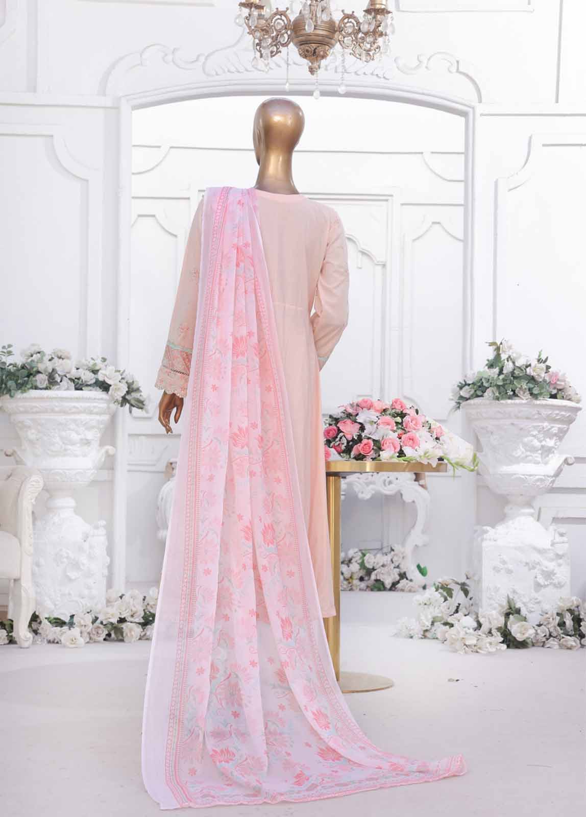 Bin Saeed Fabric - SMPC-FR-03 A-3 Piece Cotton Embroidered Frock Style Suit