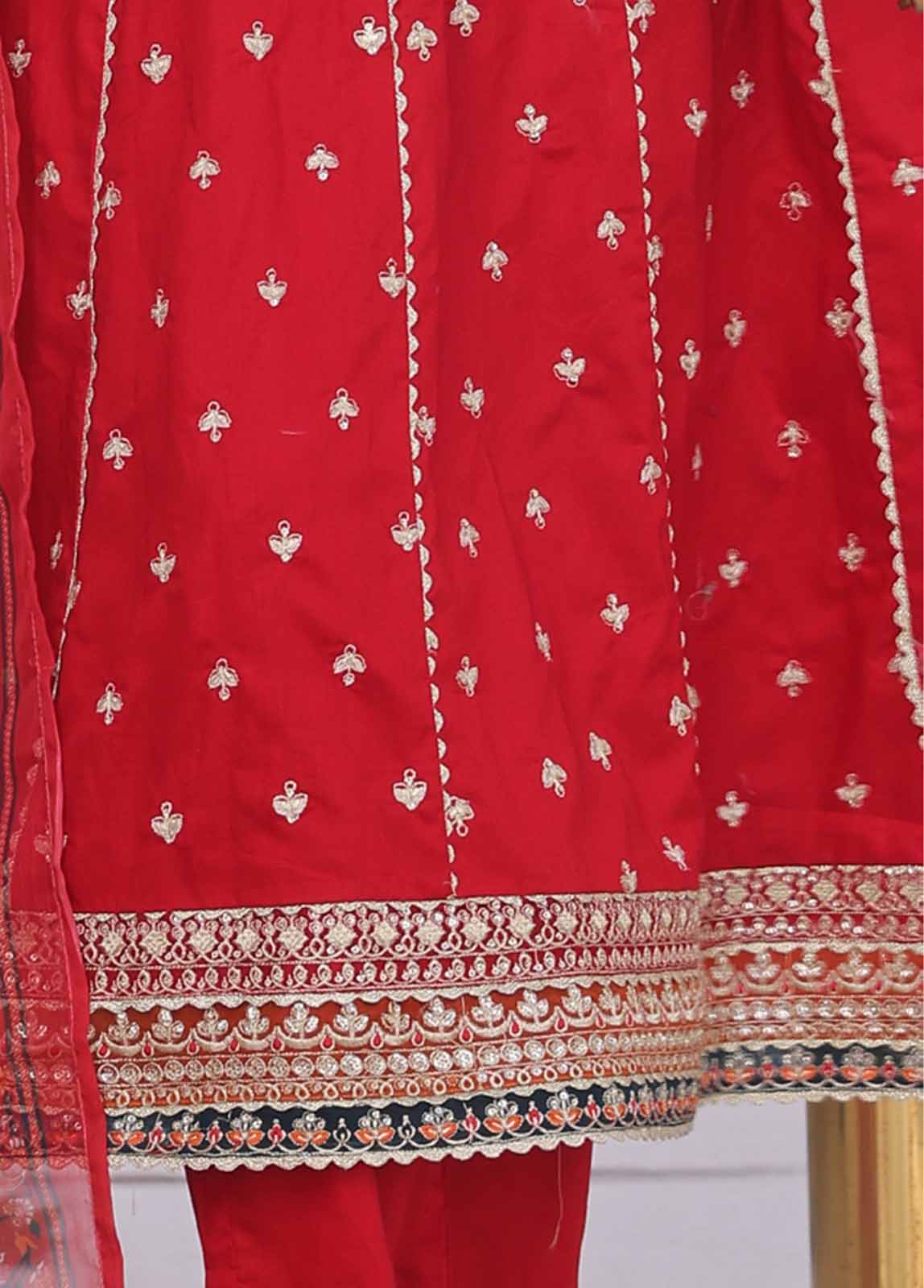 Bin Saeed Fabric - SMPC-FR-05-3 Piece Cotton Embroidered Frock Style Suit