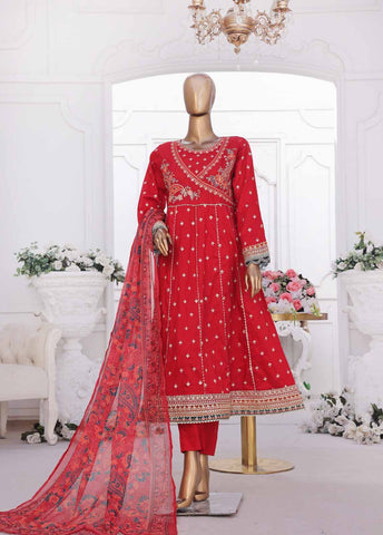 Bin Saeed Fabric - SMPC-FR-05-3 Piece Cotton Embroidered Frock Style Suit