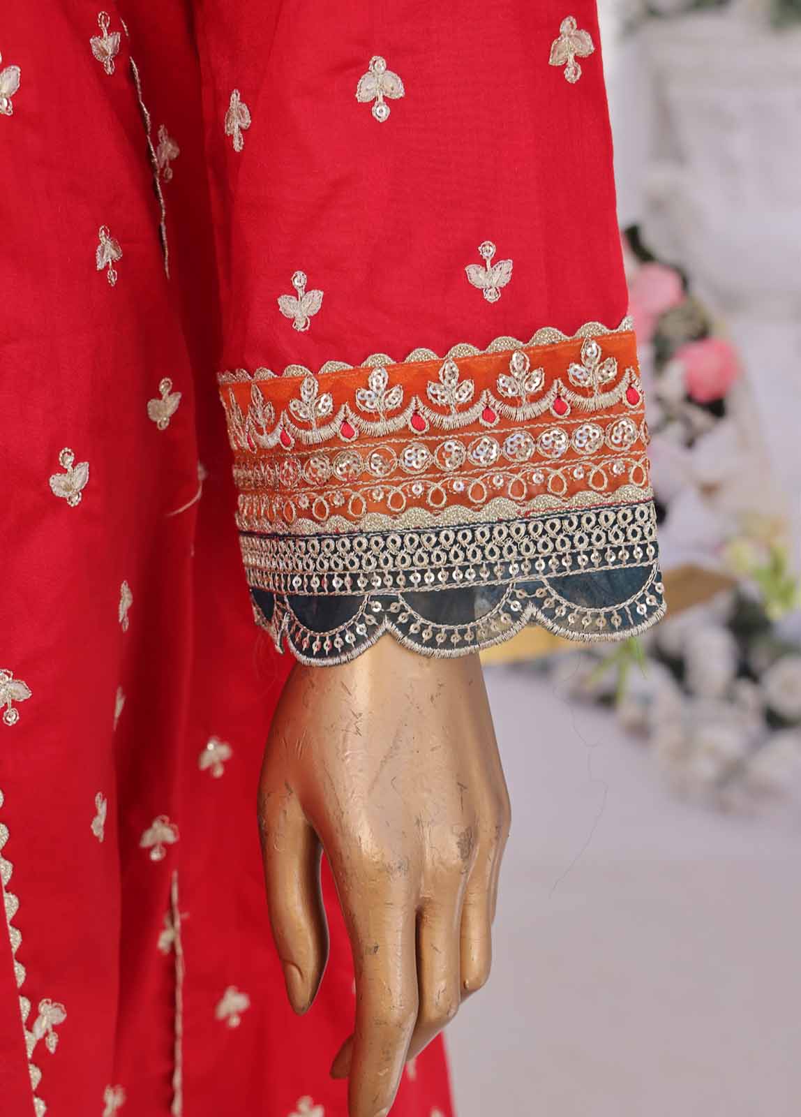 Bin Saeed Fabric - SMPC-FR-05-3 Piece Cotton Embroidered Frock Style Suit