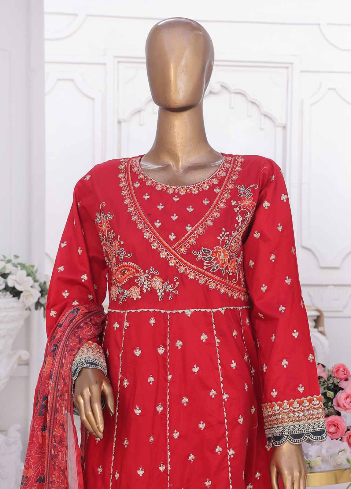 Bin Saeed Fabric - SMPC-FR-05-3 Piece Cotton Embroidered Frock Style Suit