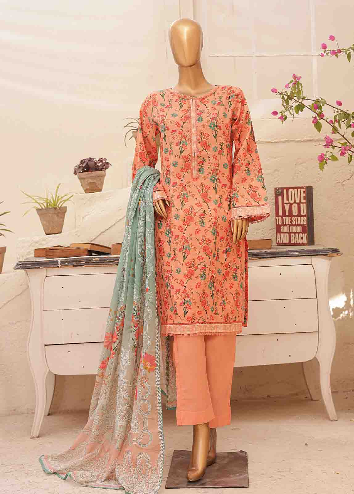 Bin Saeed Fabric - SMPR-0177- 3 Piece Printed Stitched Suit