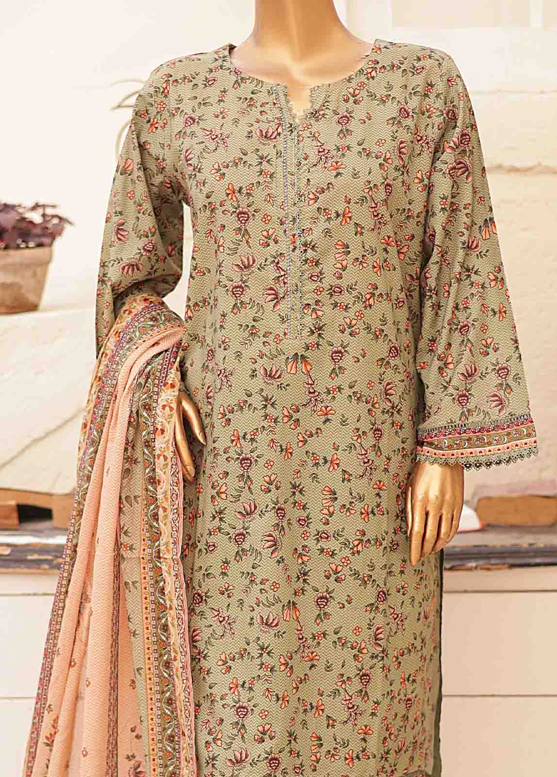 Bin Saeed Fabric - SMPR-0187- 3 Piece Printed Stitched Suit