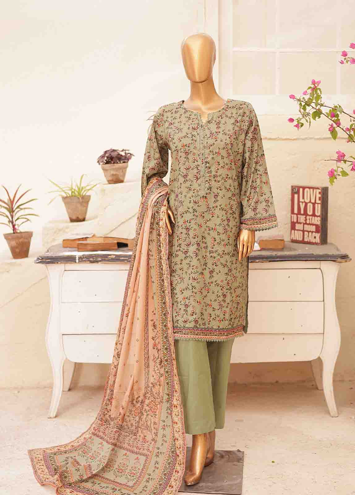 Bin Saeed Fabric - SMPR-0187- 3 Piece Printed Stitched Suit
