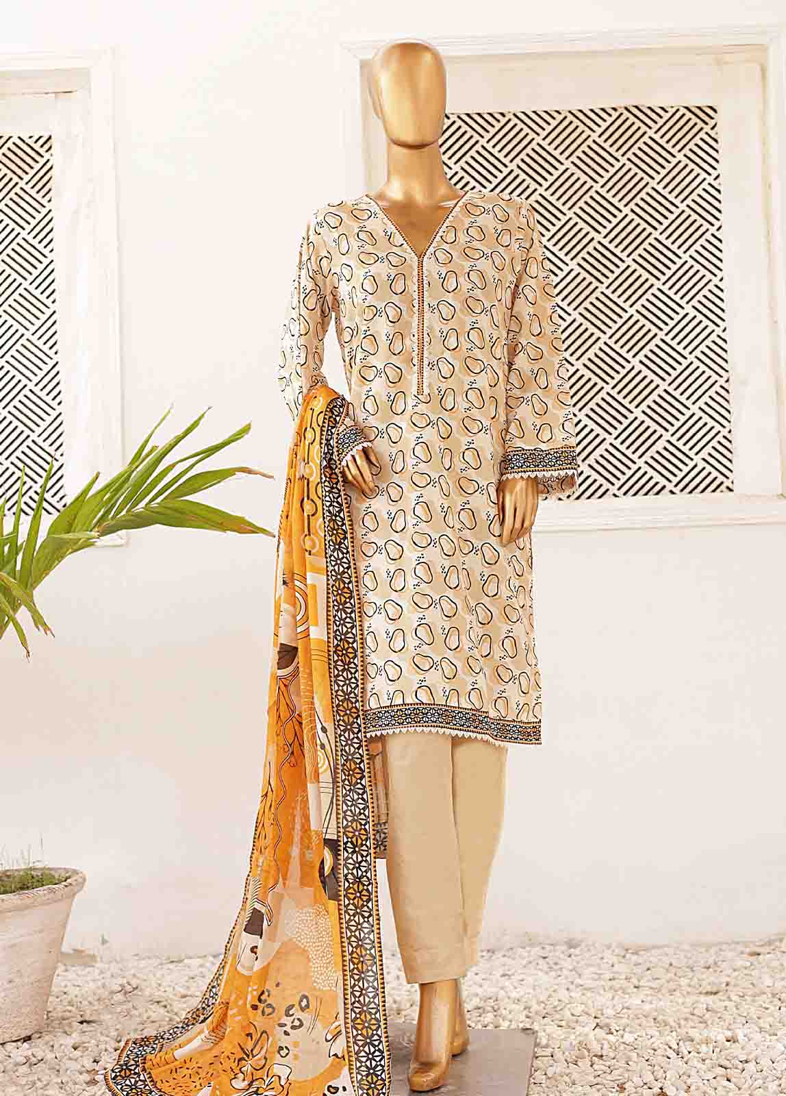 Bin Saeed Fabric - SMPR-0200- 3 Piece Printed Stitched Suit