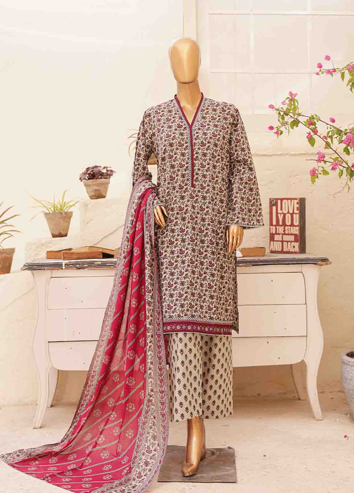 Bin Saeed Fabric - SMPR-0225- 3 Piece Printed Stitched Suit