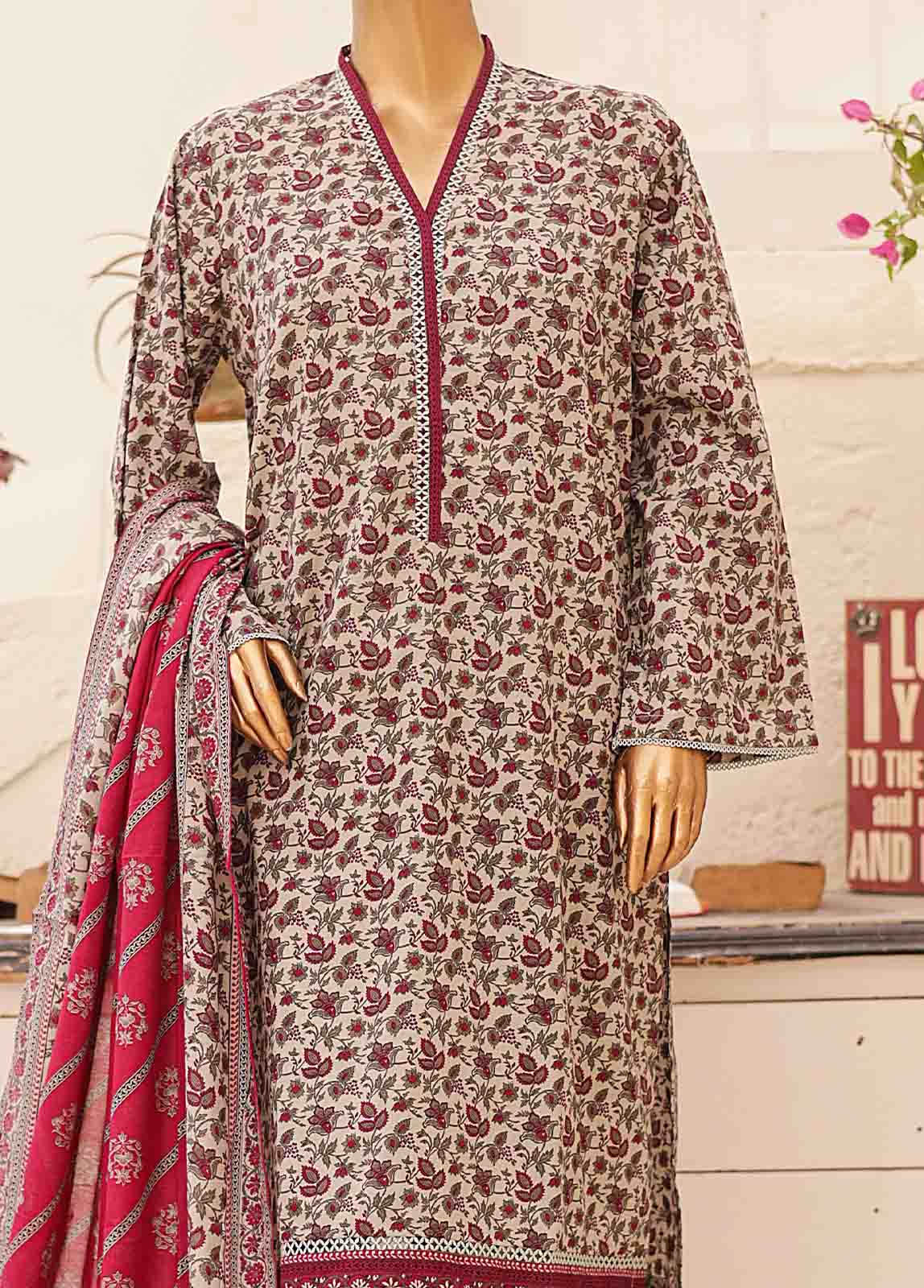 Bin Saeed Fabric - SMPR-0225- 3 Piece Printed Stitched Suit