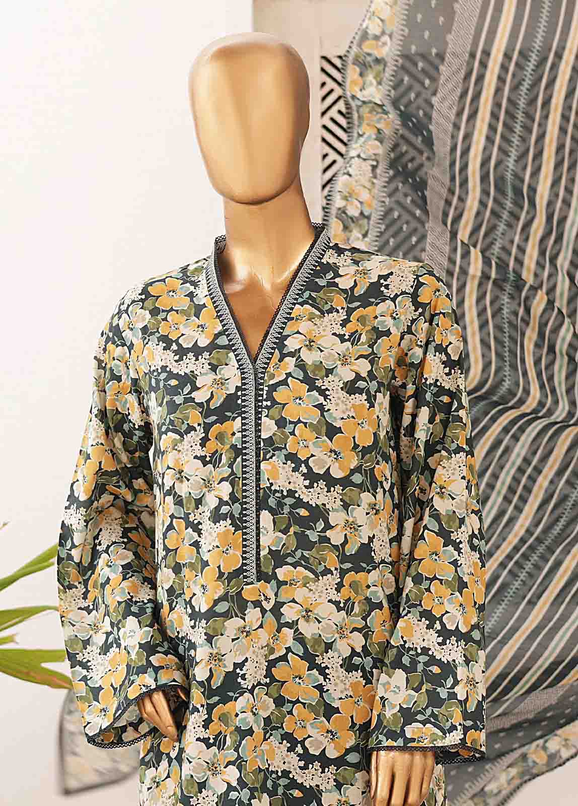 Bin Saeed Fabric - SMPR-0400- 3 Piece Printed Stitched Suit