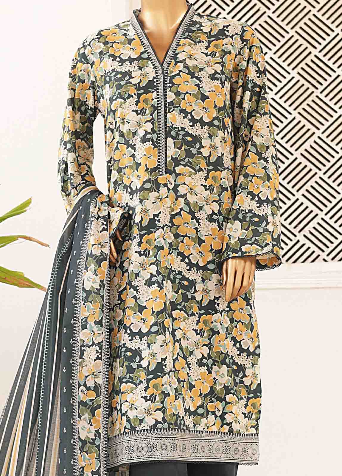 Bin Saeed Fabric - SMPR-0400- 3 Piece Printed Stitched Suit