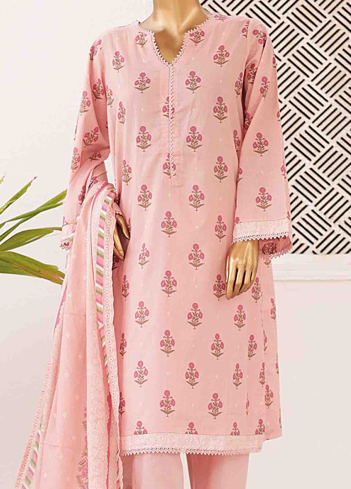 Bin Saeed Fabric - SMPR-0411- 3 Piece Printed Stitched Suit
