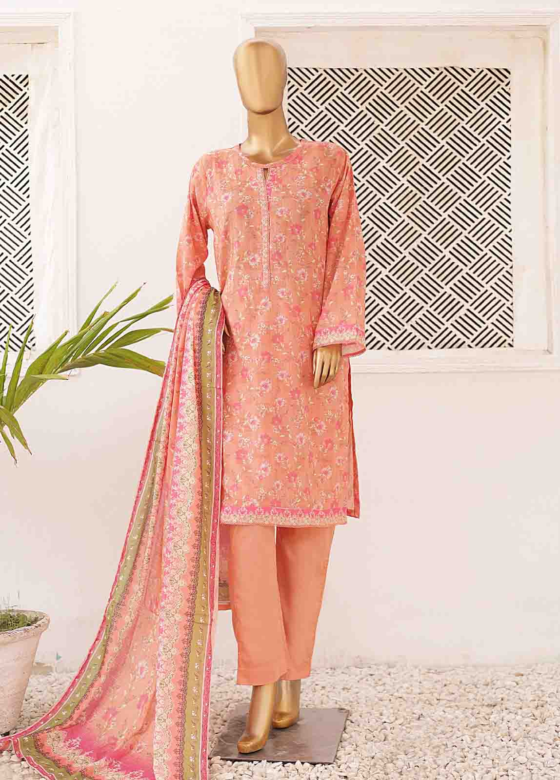 Bin Saeed Fabric - SMPR-0412- 3 Piece Printed Stitched Suit
