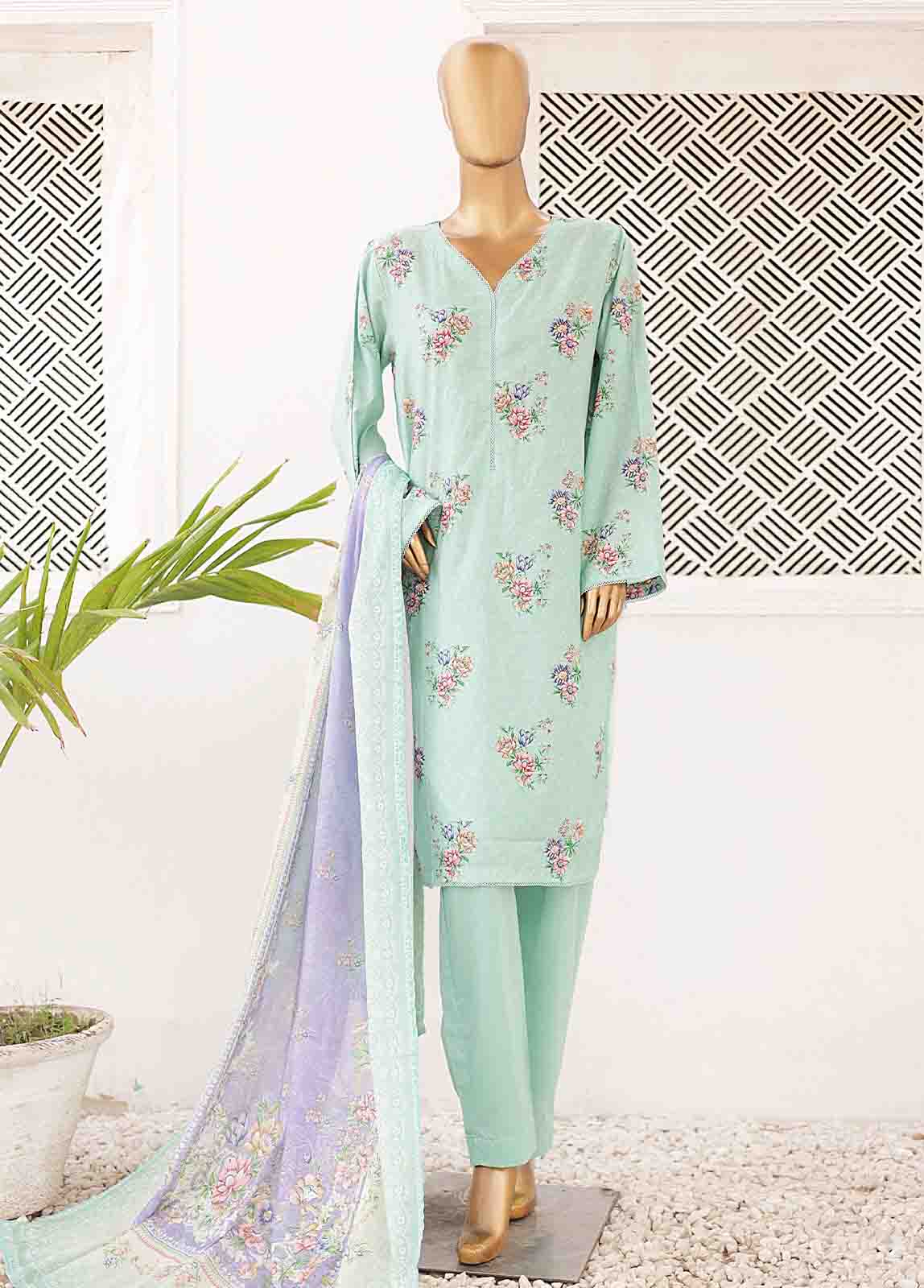 Bin Saeed Fabric - SMPR-0422- 3 Piece Printed Stitched Suit