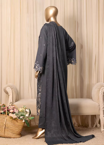 3 Piece Printed Stitched Charcoal Grey Color Slub Viscose Kaftan with Trouser & Dupatta
