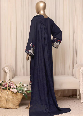 3 Piece Printed Stitched Sapphire Blue Color Slub Viscose Kaftan with Trouser & Dupatta
