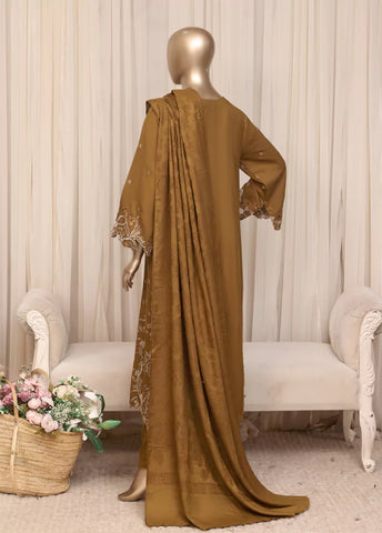 3 Piece Printed Stitched Dark Mustard Color Slub Viscose Kaftan with Trouser & Dupatta