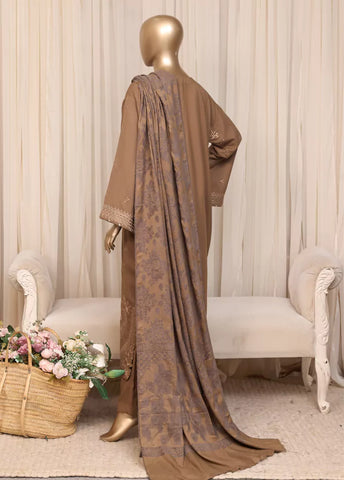 3 Piece Printed Stitched Brown Color Slub Viscose Kaftan with Trouser & Dupatta