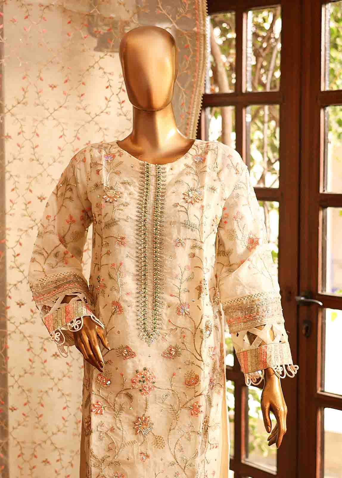 Bin Saeed Fabric - STS-002- 3 Piece Embroidered Organza