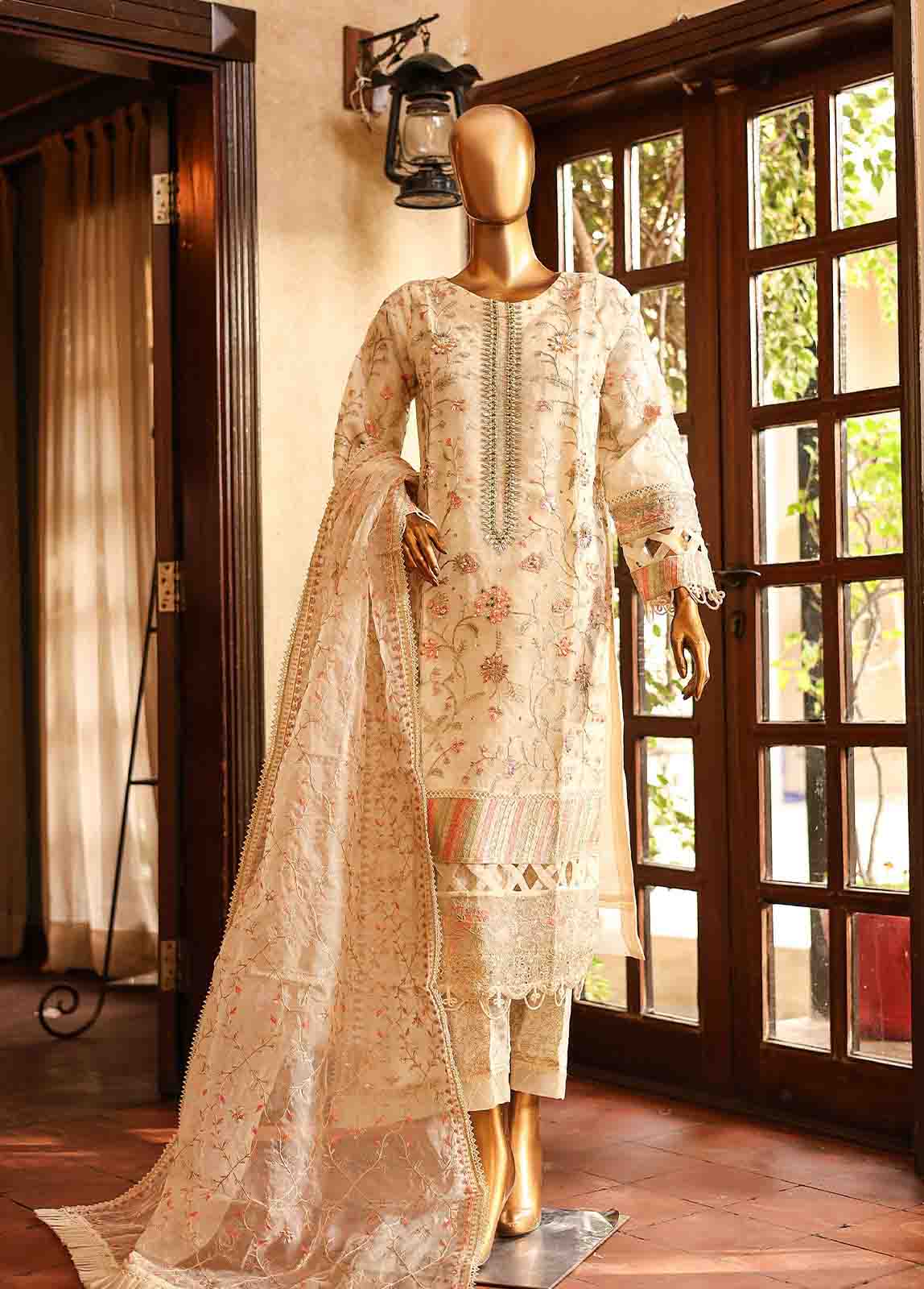 Bin Saeed Fabric - STS-002- 3 Piece Embroidered Organza