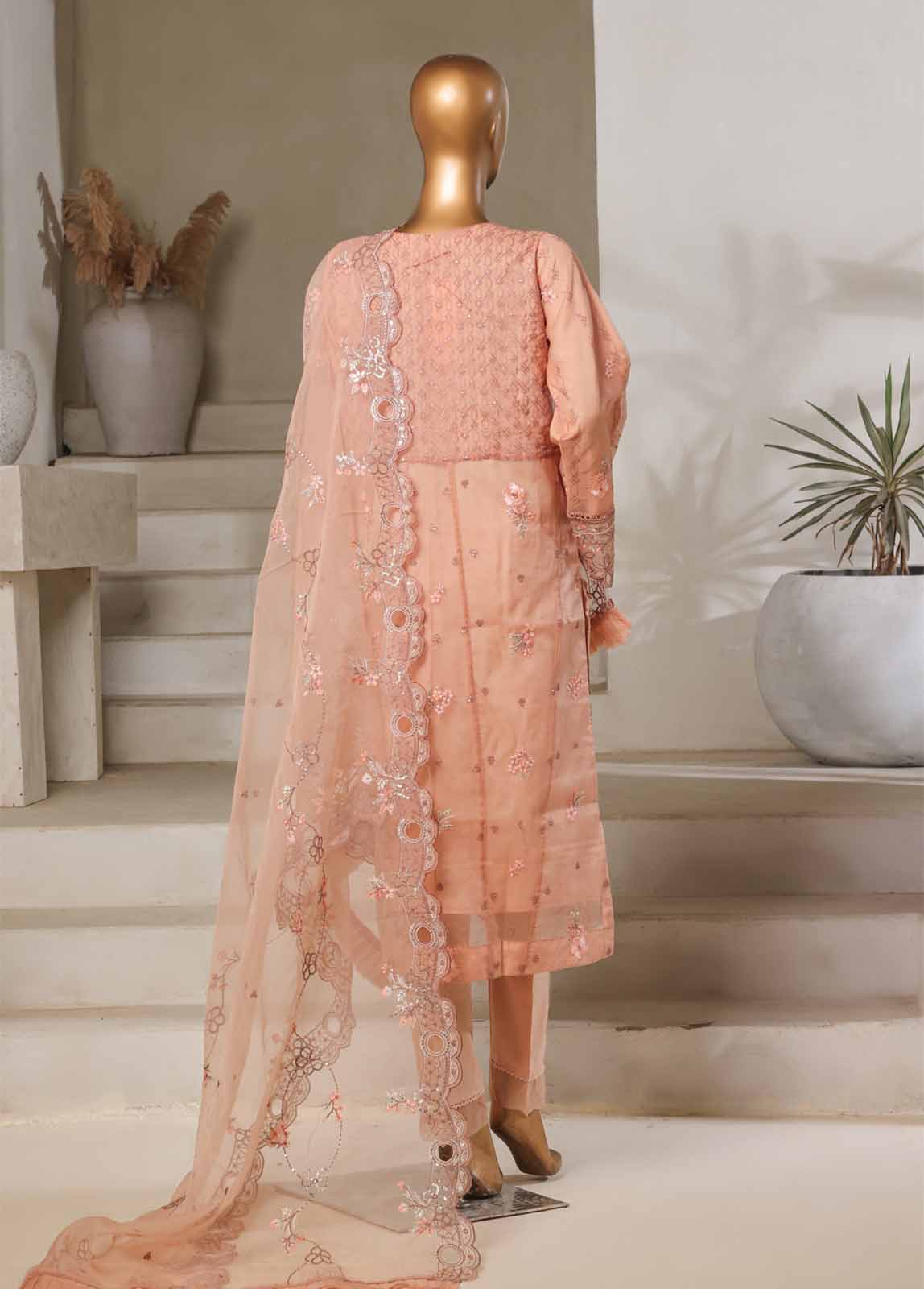 Bin Saeed Fabric - STS-003 M- 3 Piece Organza Stitched Suit