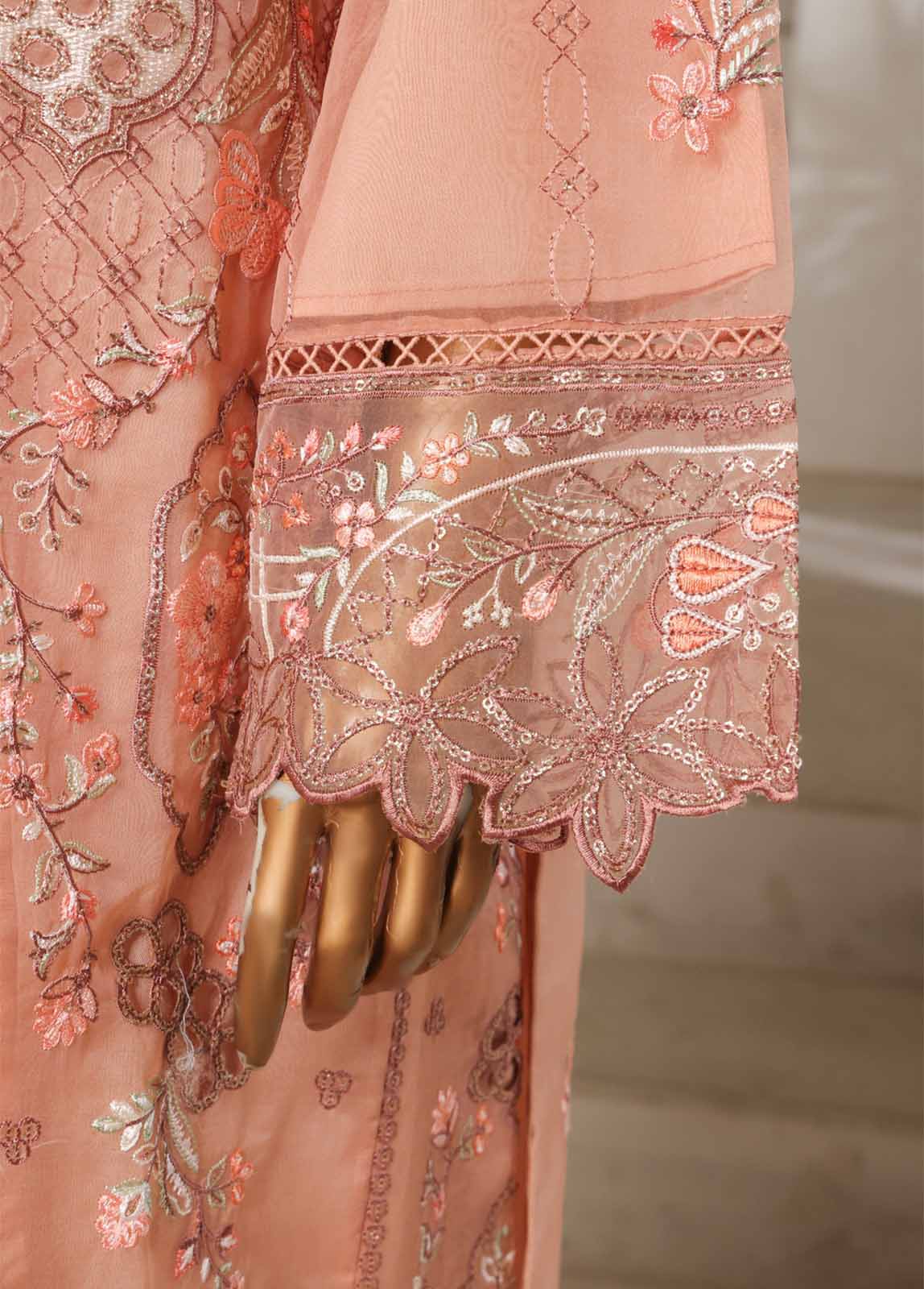 Bin Saeed Fabric - STS-003 M- 3 Piece Organza Stitched Suit