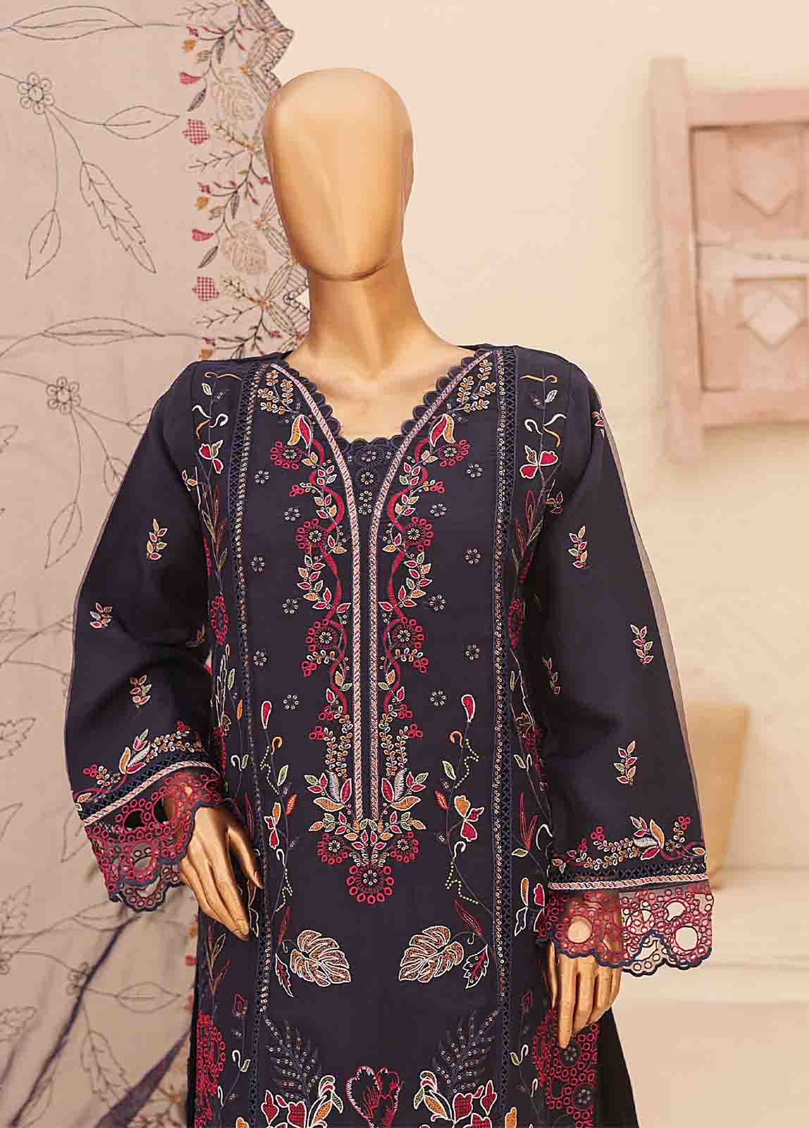 Bin Saeed Fabric - STS-004 E- 3 Piece Embroidered Organza