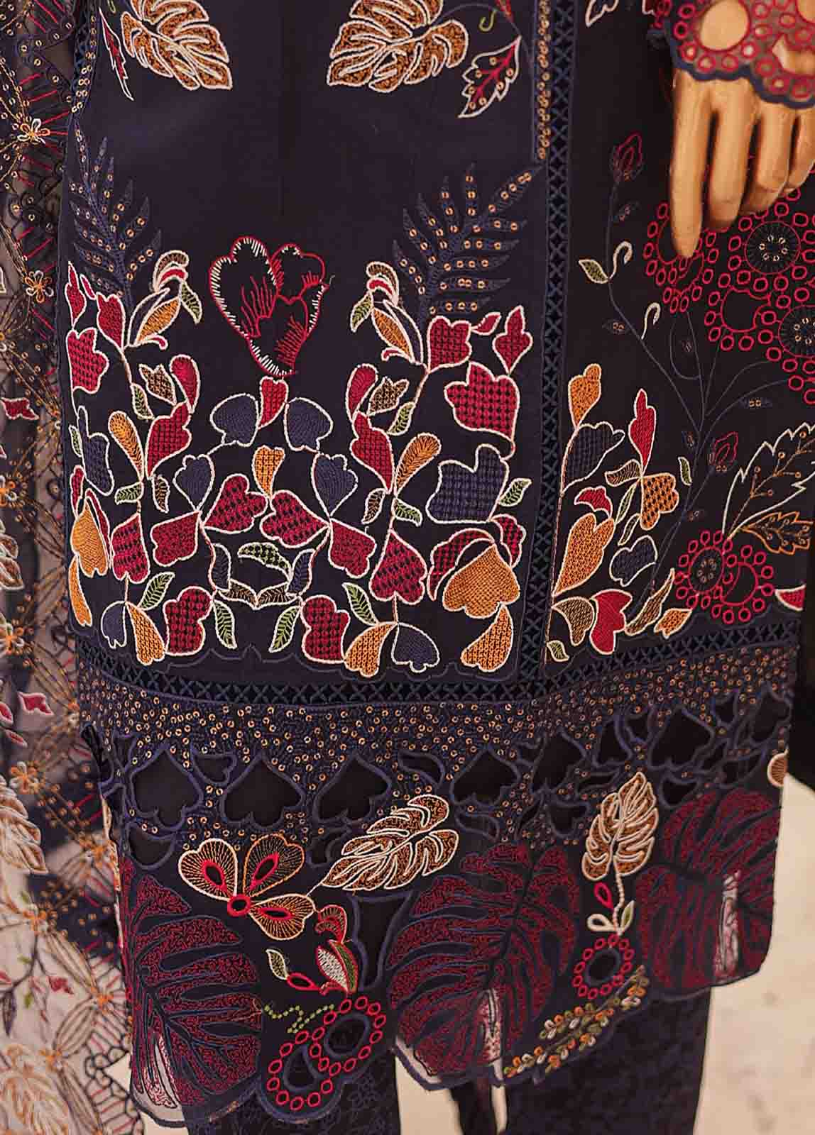 Bin Saeed Fabric - STS-004 E- 3 Piece Embroidered Organza