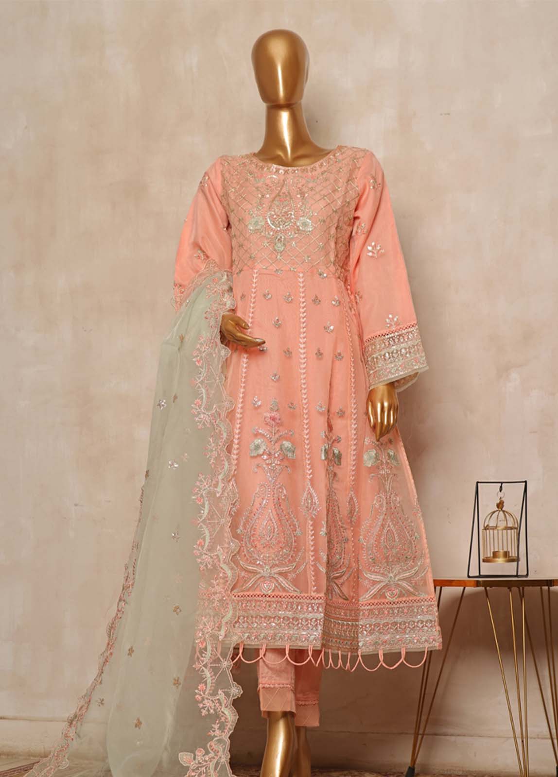 Bin Saeed Fabric - STS-005- 3 Piece Embroidered Organza
