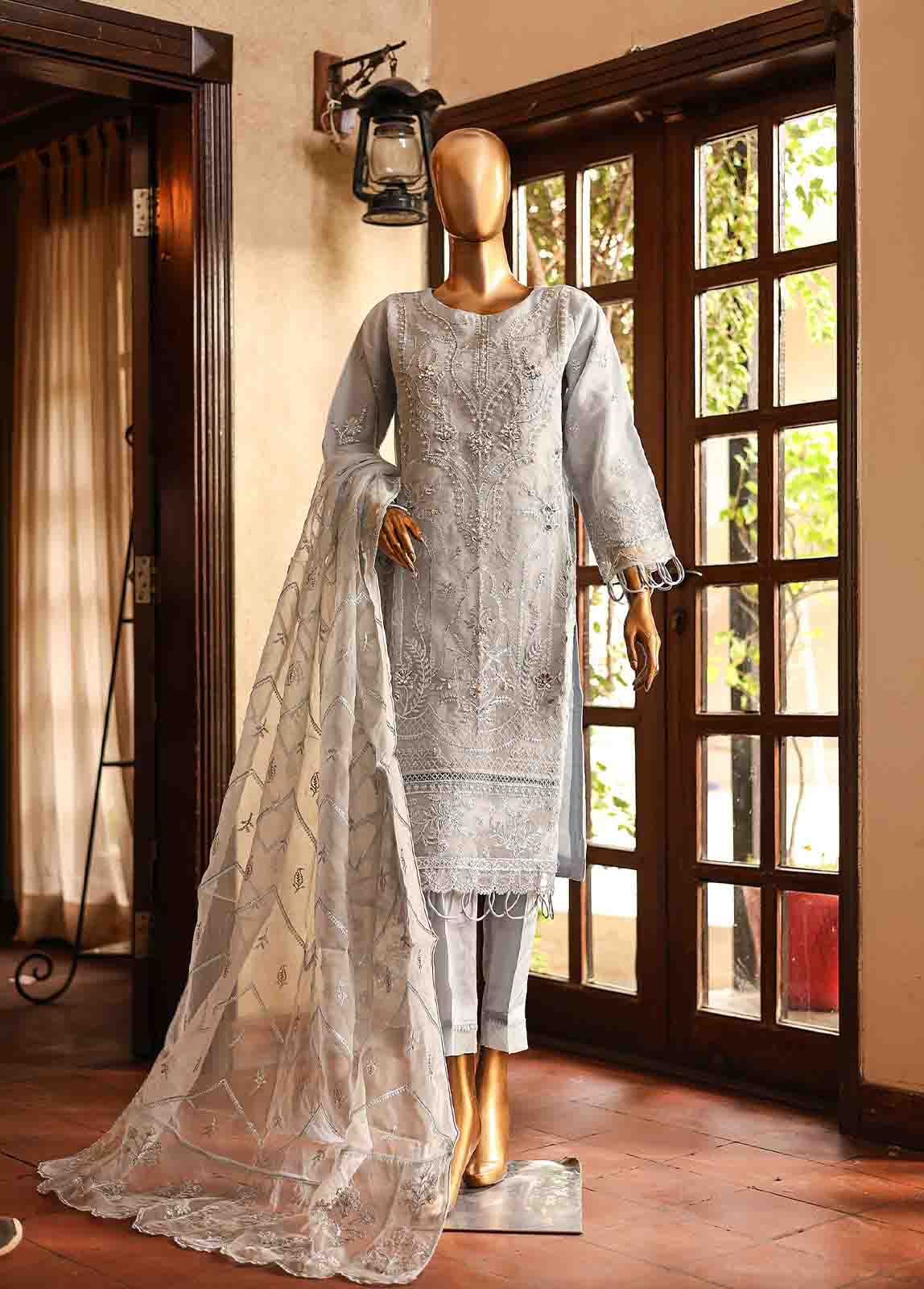 Bin Saeed Fabric - STS-006 A- 3 Piece Embroidered Organza