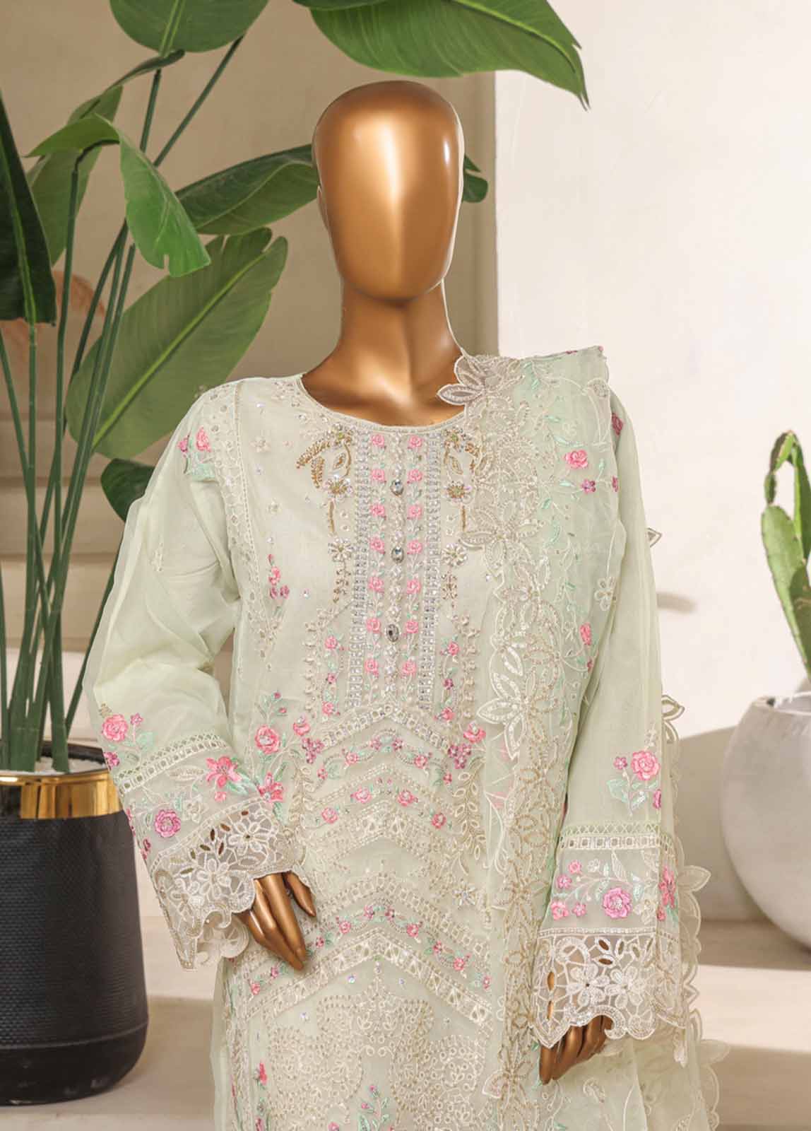 Bin Saeed Fabric - STS-006 U- 3 Piece Organza Stitched Suit
