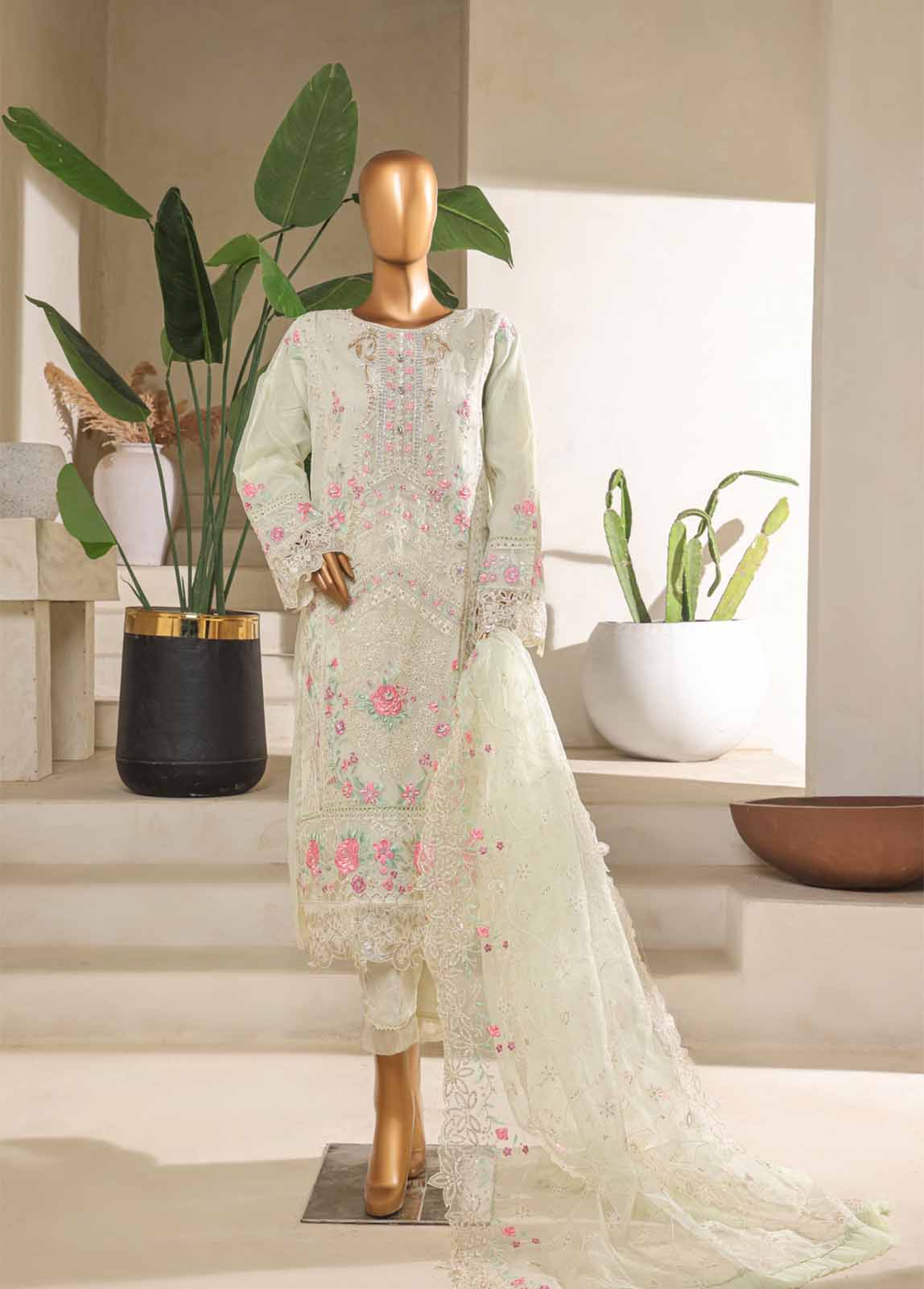 Bin Saeed Fabric - STS-006 U- 3 Piece Organza Stitched Suit