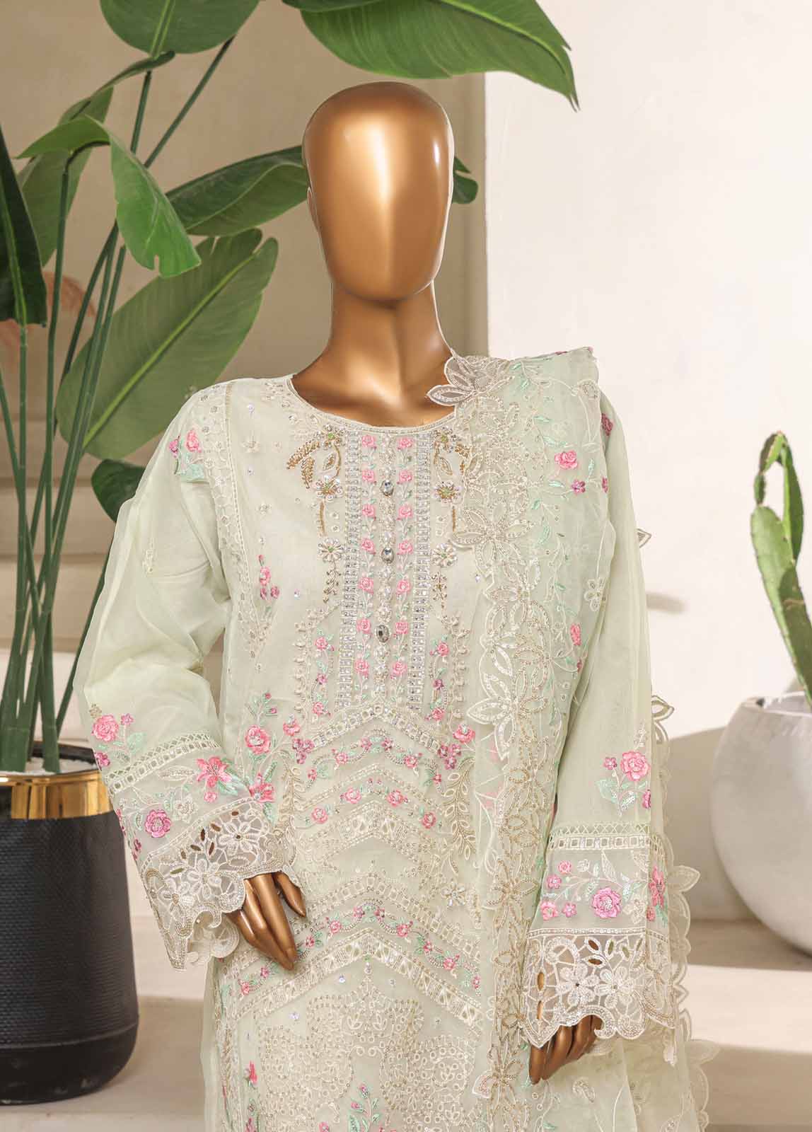 Bin Saeed Fabric - STS-006 U- 3 Piece Organza Stitched Suit