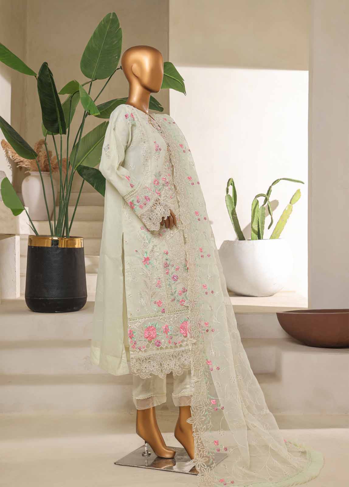 Bin Saeed Fabric - STS-006 U- 3 Piece Organza Stitched Suit