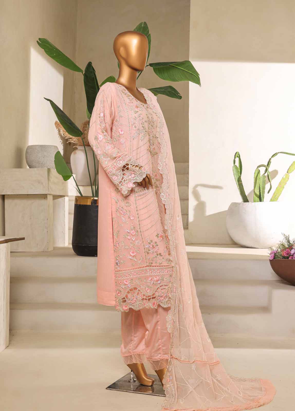 Bin Saeed Fabric - STS-007 U- 3 Piece Organza Stitched Suit