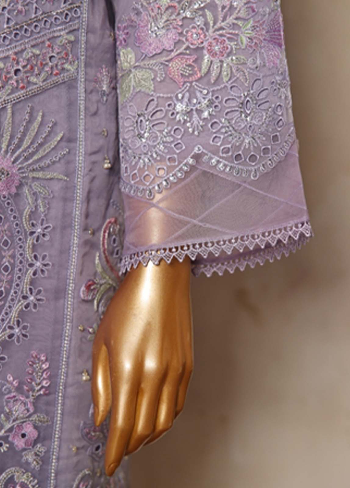 Bin Saeed Fabric - STS-008- 3 Piece Embroidered Organza