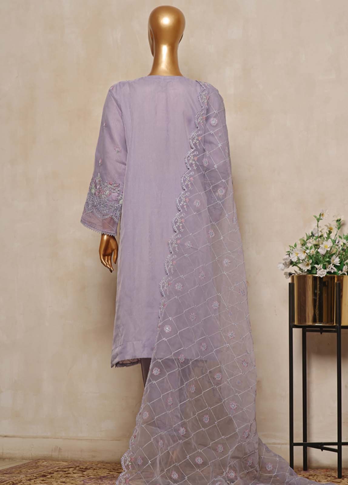 Bin Saeed Fabric - STS-008- 3 Piece Embroidered Organza